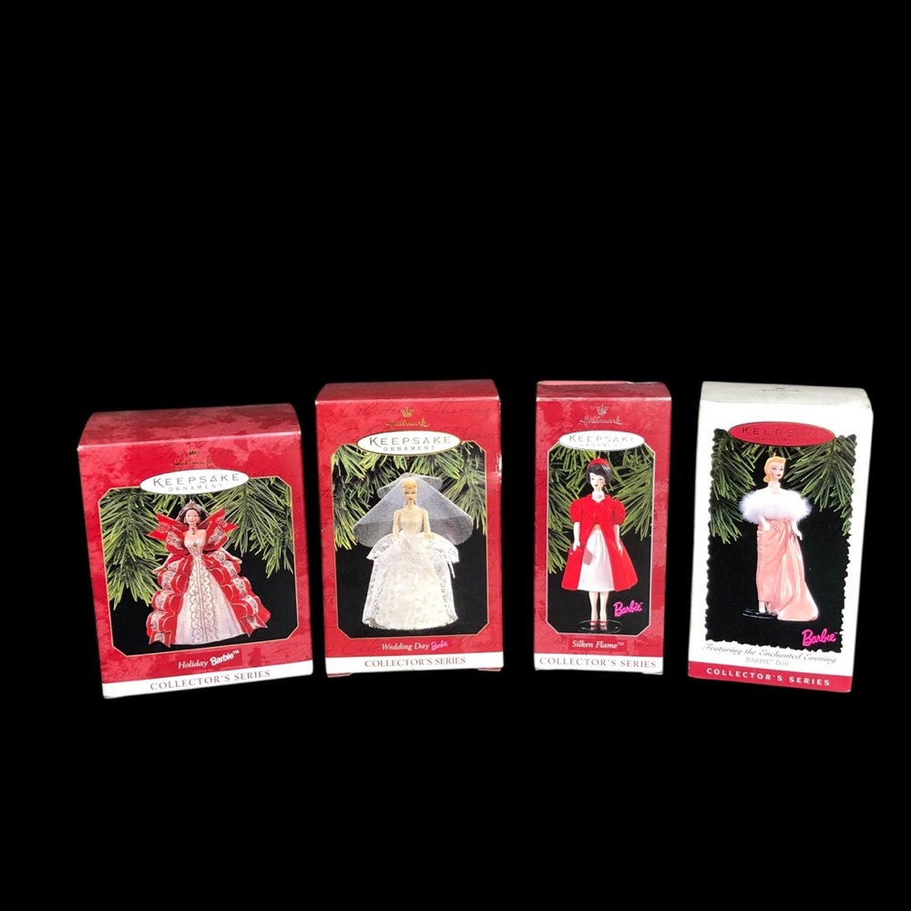 Vintage Lot of 4 Barbie Christmas Ornaments Mattel & Hallmark Brands Collectible